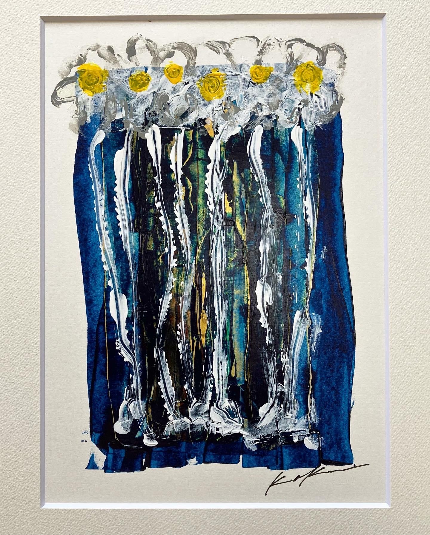 アクリル抽象画「six white marguerites」 | art unit mikka