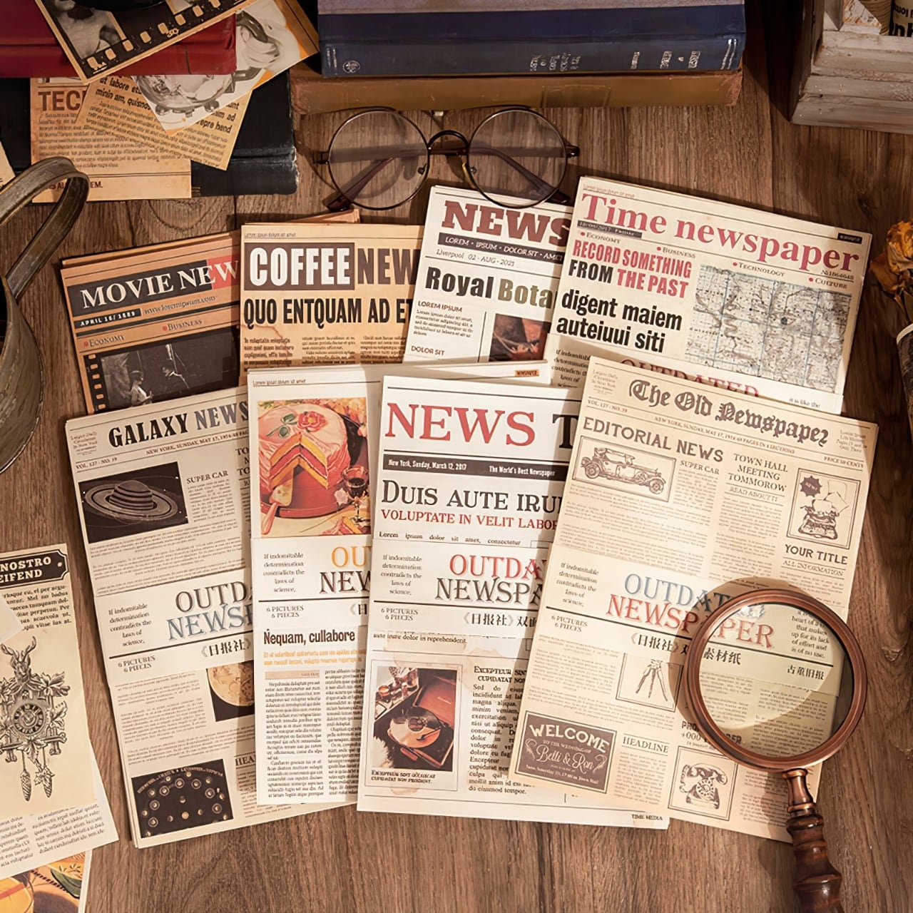 在庫限り】L27 新聞 素材紙 紙もの 包装紙 全8種 6枚 レトロ