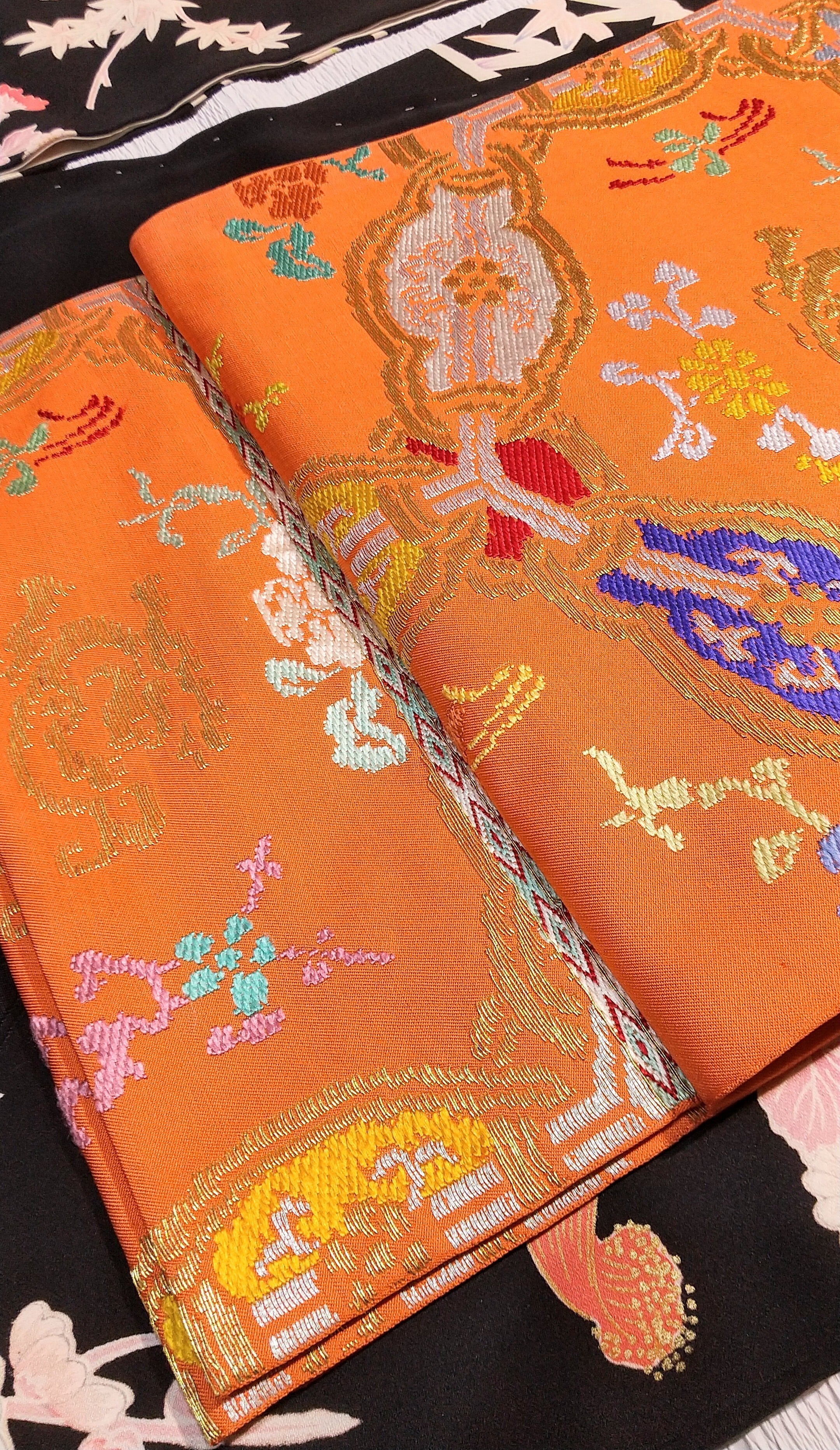 アンティークの錦織りの袋帯 オレンジ色 | リサイクル着物 菅野