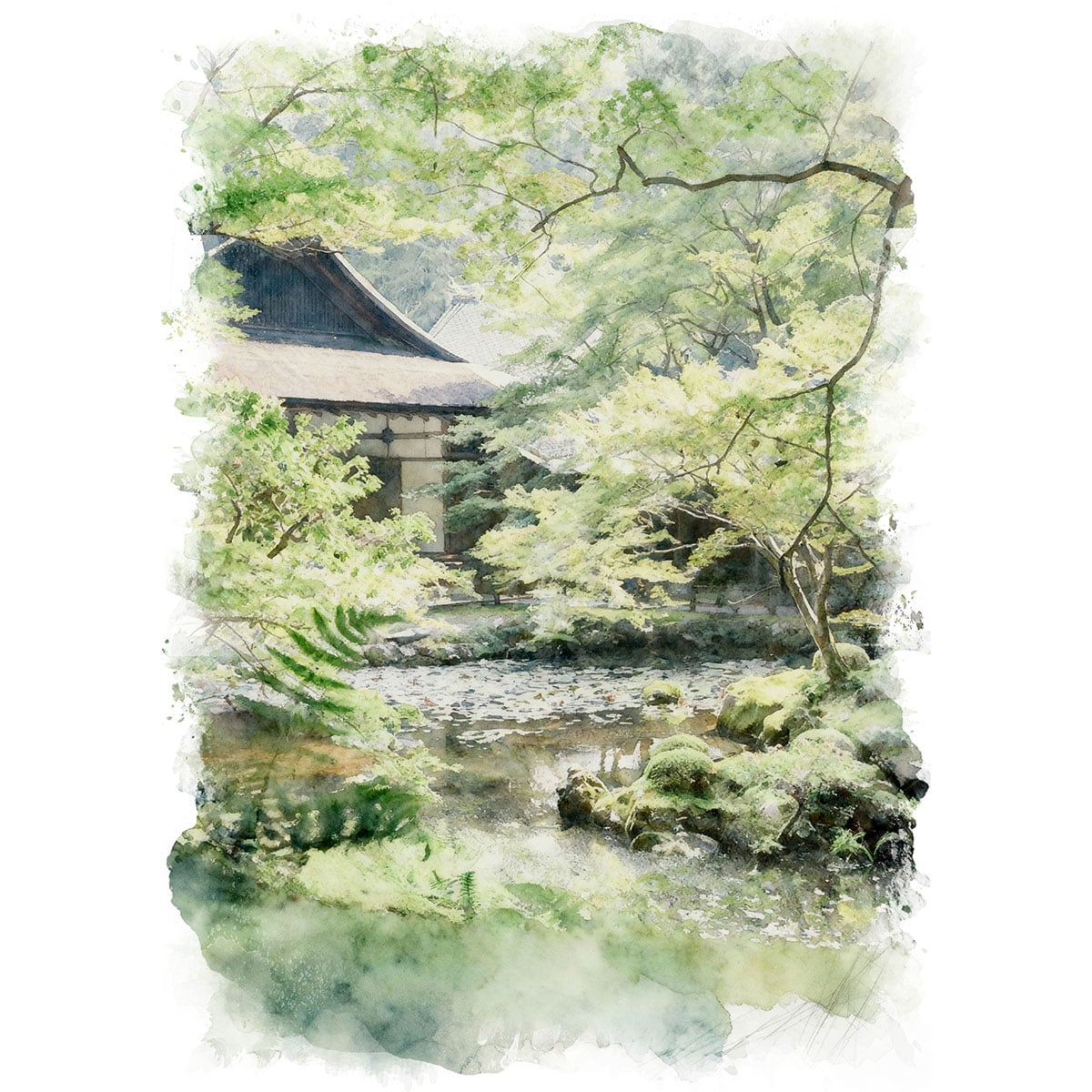 絵画(風景画) 日本 京都府南禅寺方丈庭園 インテリアアート額付き