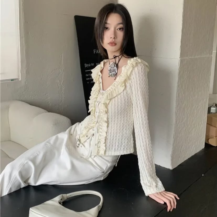 フェアリーコア ブラウス フリルブラウス y2k レースカーディガン