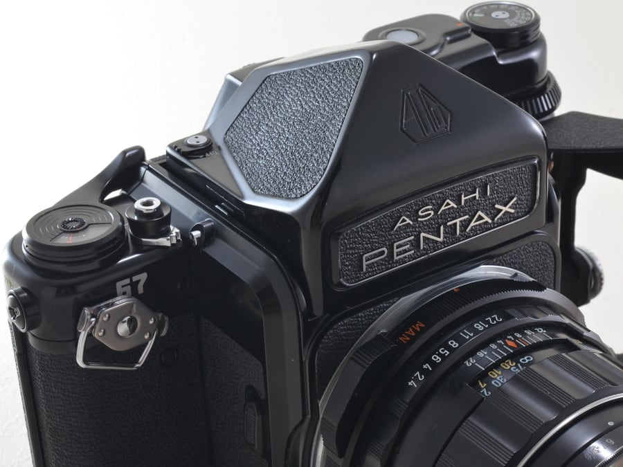 PENTAX 67 TTL / smc TAKUMAR 6×7 105mm F2.4 木製グリップ付 整備済