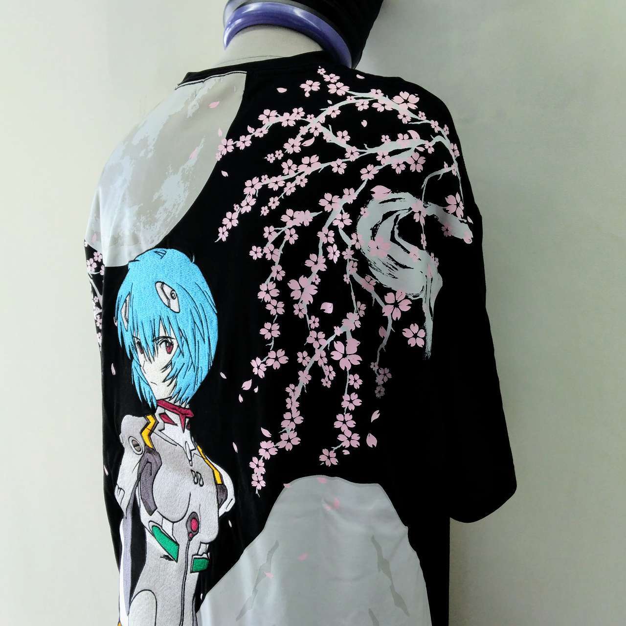 エヴァンゲリオン×錦コラボ 綾波レイ刺繍 半袖Tシャツ 黒 XXL