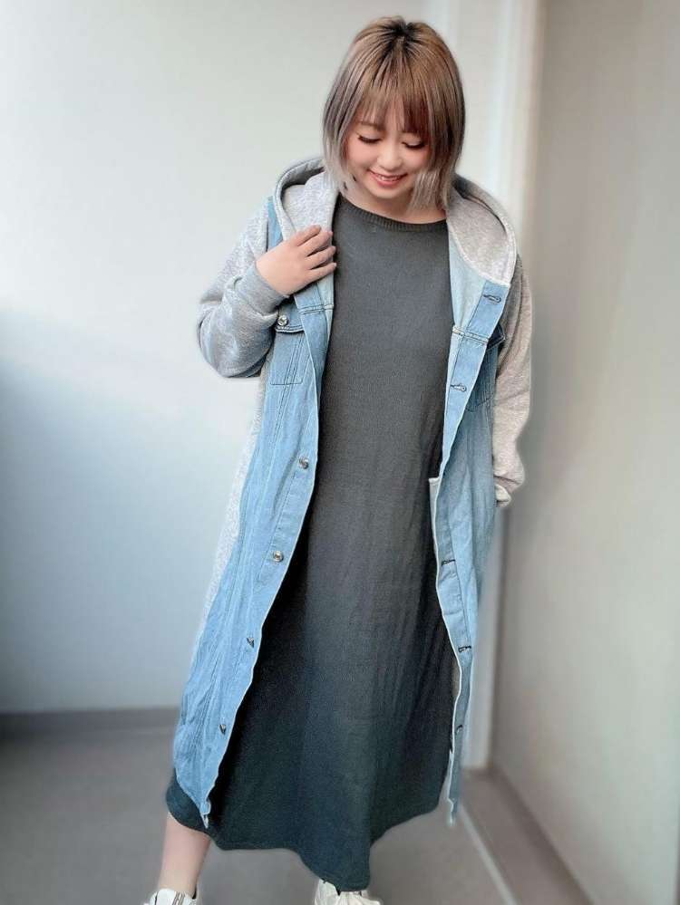 自分らしさを着こなす 異素材ミックス ロングパーカー デニム