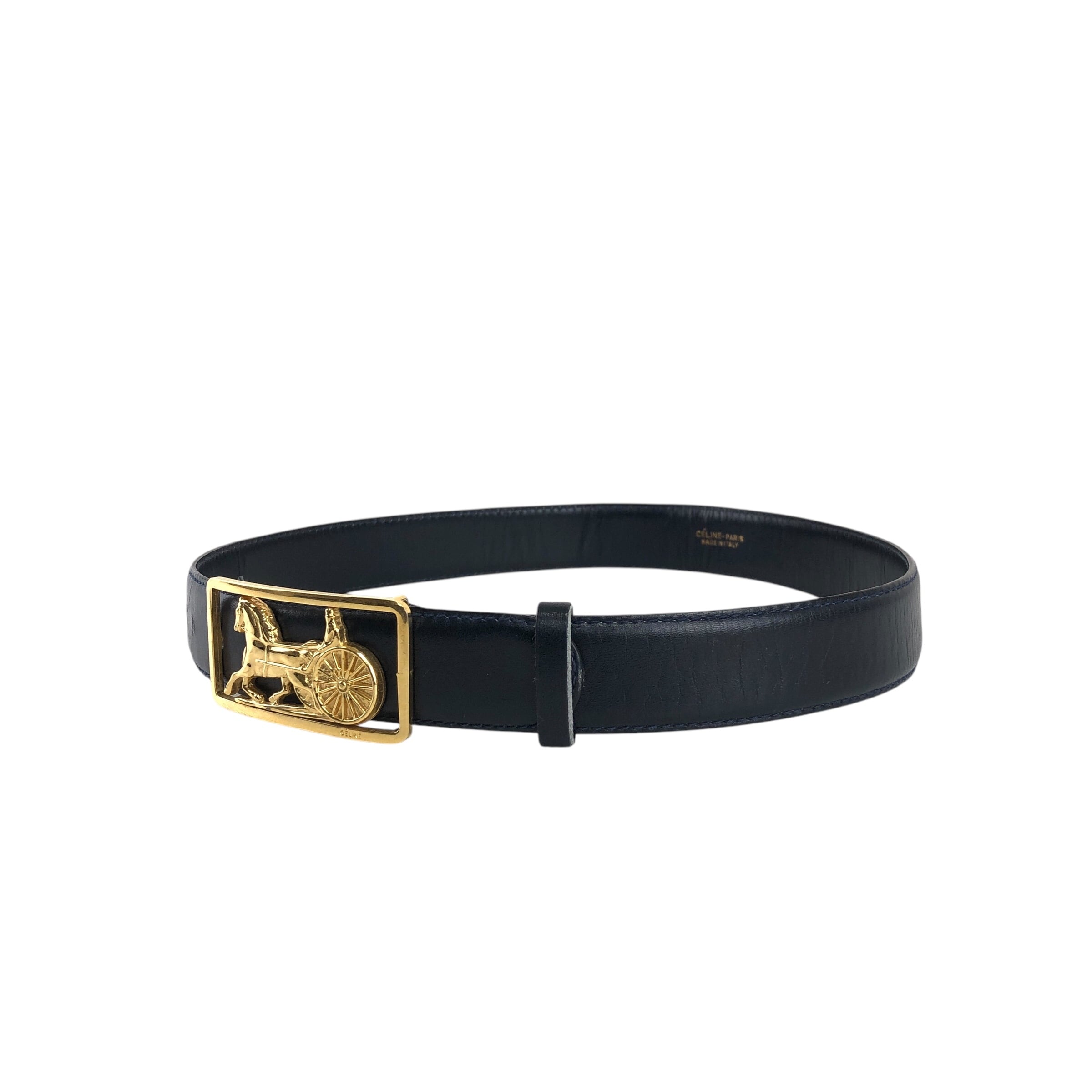 CELINE セリーヌ ベルト ネイビー 馬車 ホースキャリッジ レザー
