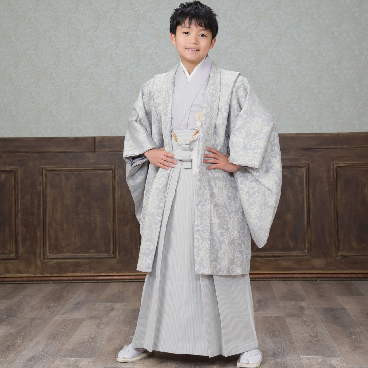 レンタル】ととせ着物 10歳 男の子 1/2成人式 ぷちぷり 白 【L59-FT19