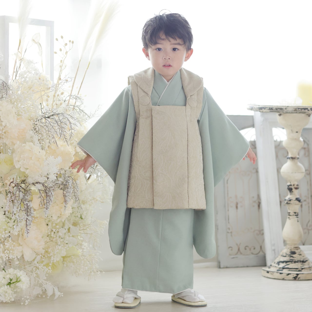 レンタル】七五三着物 3歳 男の子 オリジナル 被布着物タイプ 水色