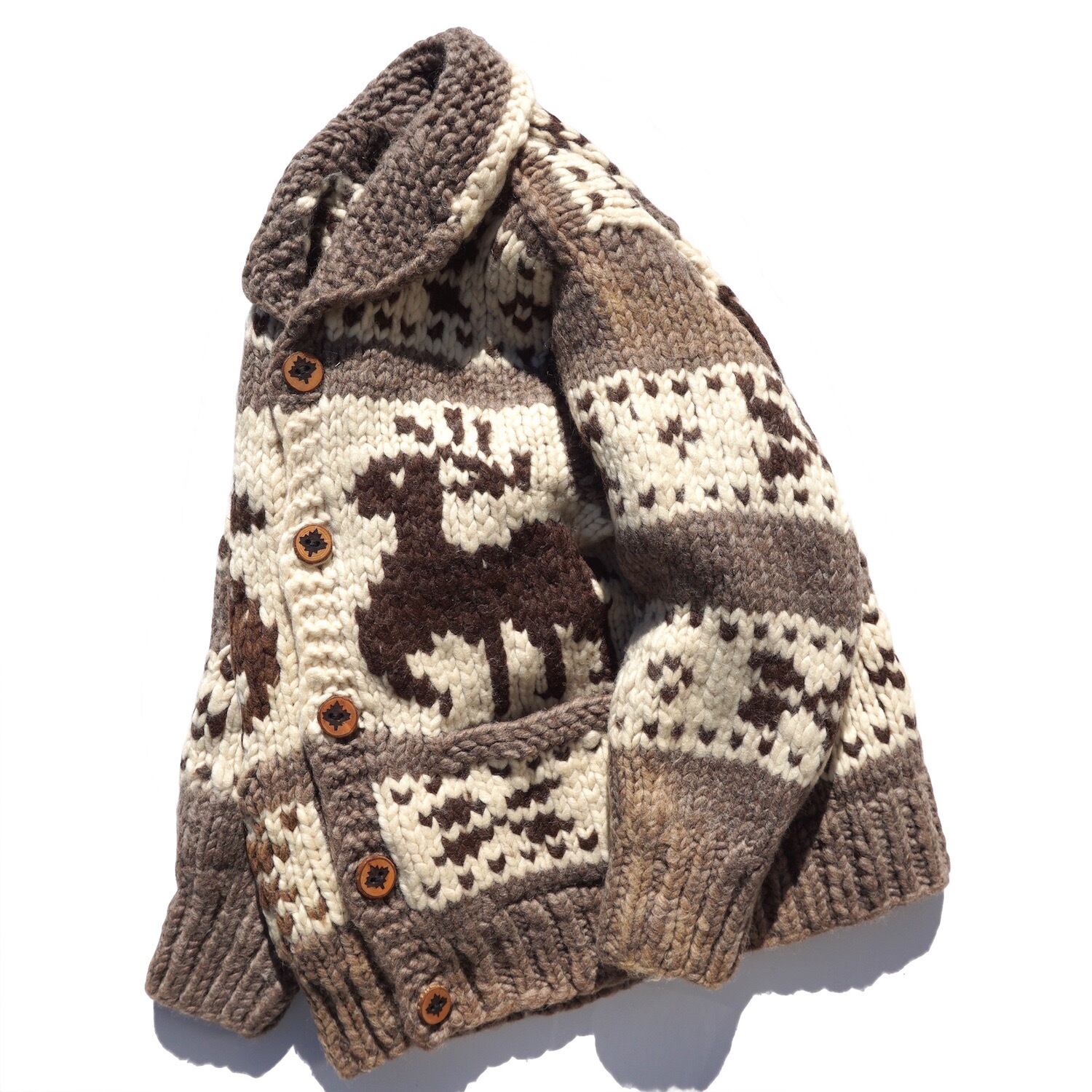 1990's CANADA製 [INDIAN SWEATER] トナカイ柄 カウチンセーター 年輪