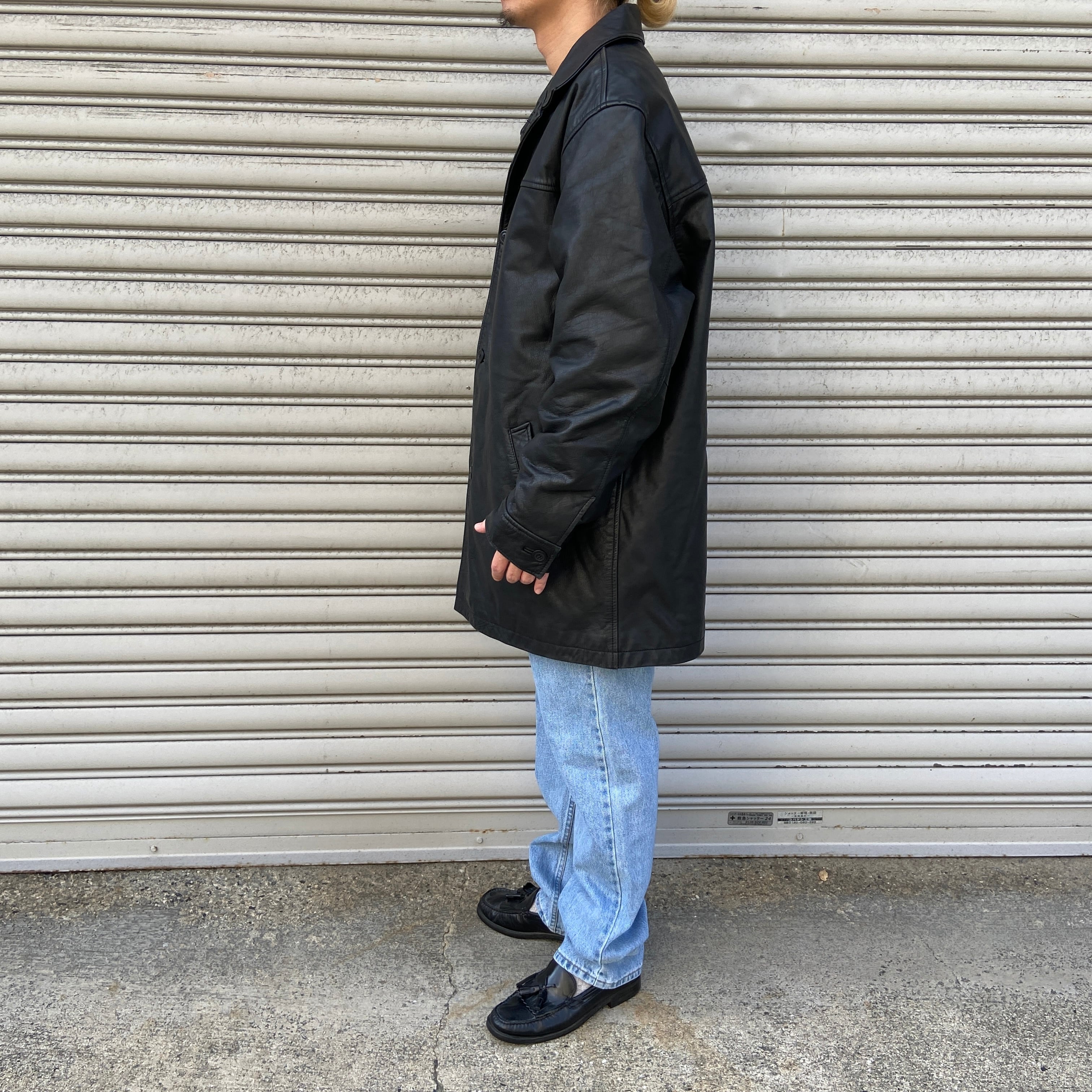 90s GAP オールドギャップ レザージャケット 本革 カーコート 黒 L