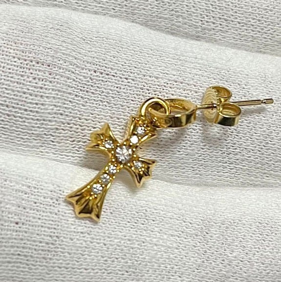 CHROME HEARTS クロムハーツ ベビーファット クロス ピアス 22k パヴェ
