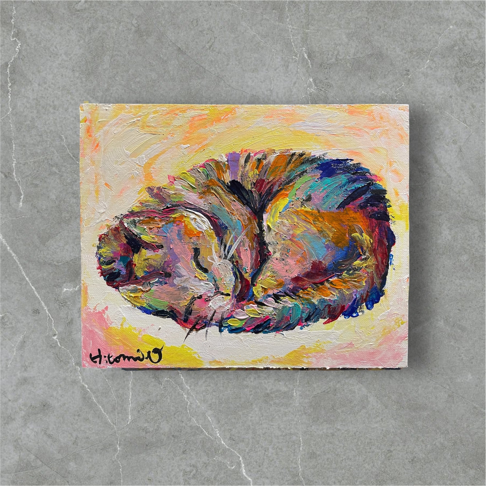 A-50/25】動物画 原画 キリン 絵画 キャンバス 真作 インテリア 作品