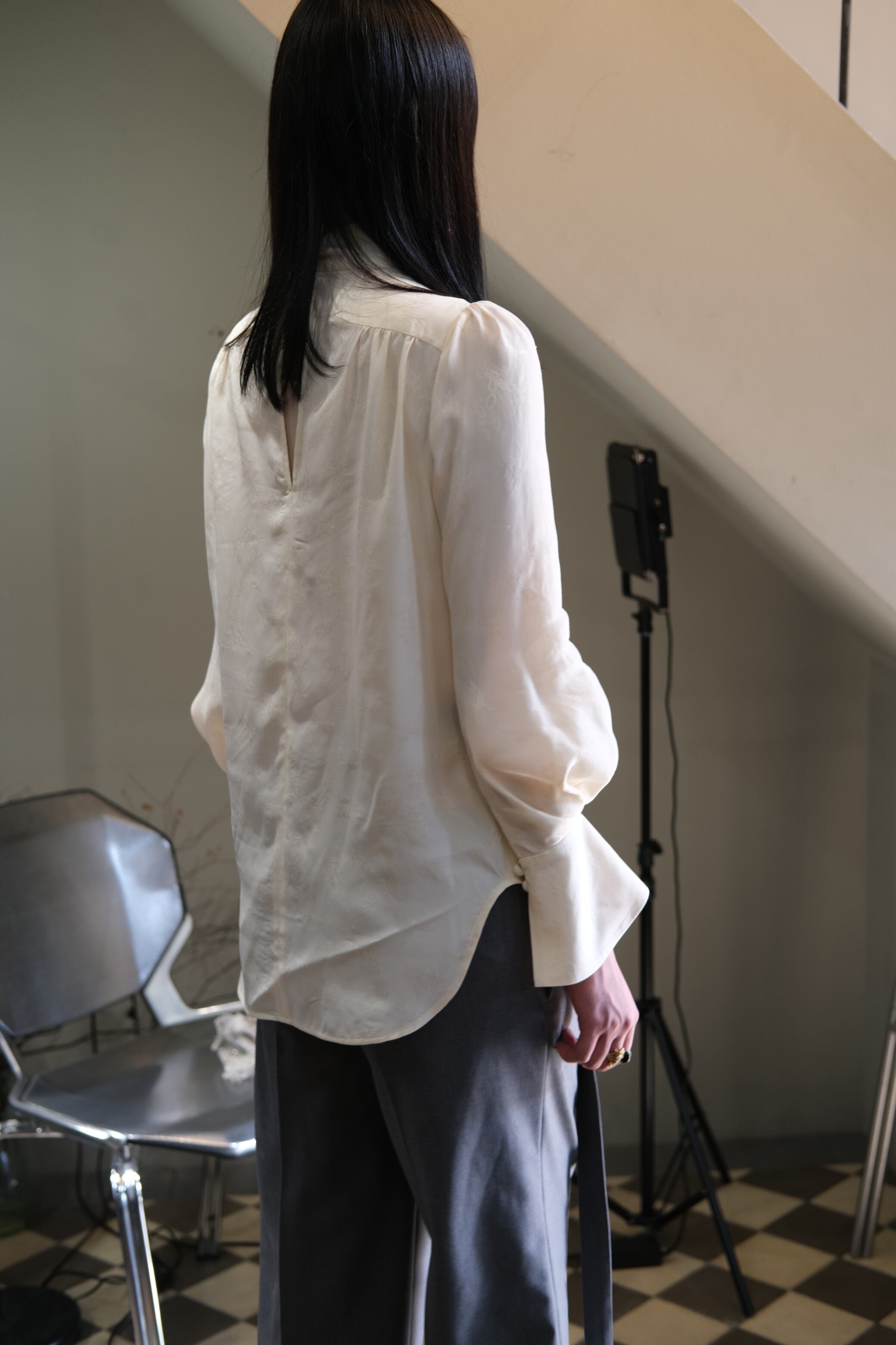 Mame Kurogouchi】Crane Pattern Jacquard Shirt - ecru | loop