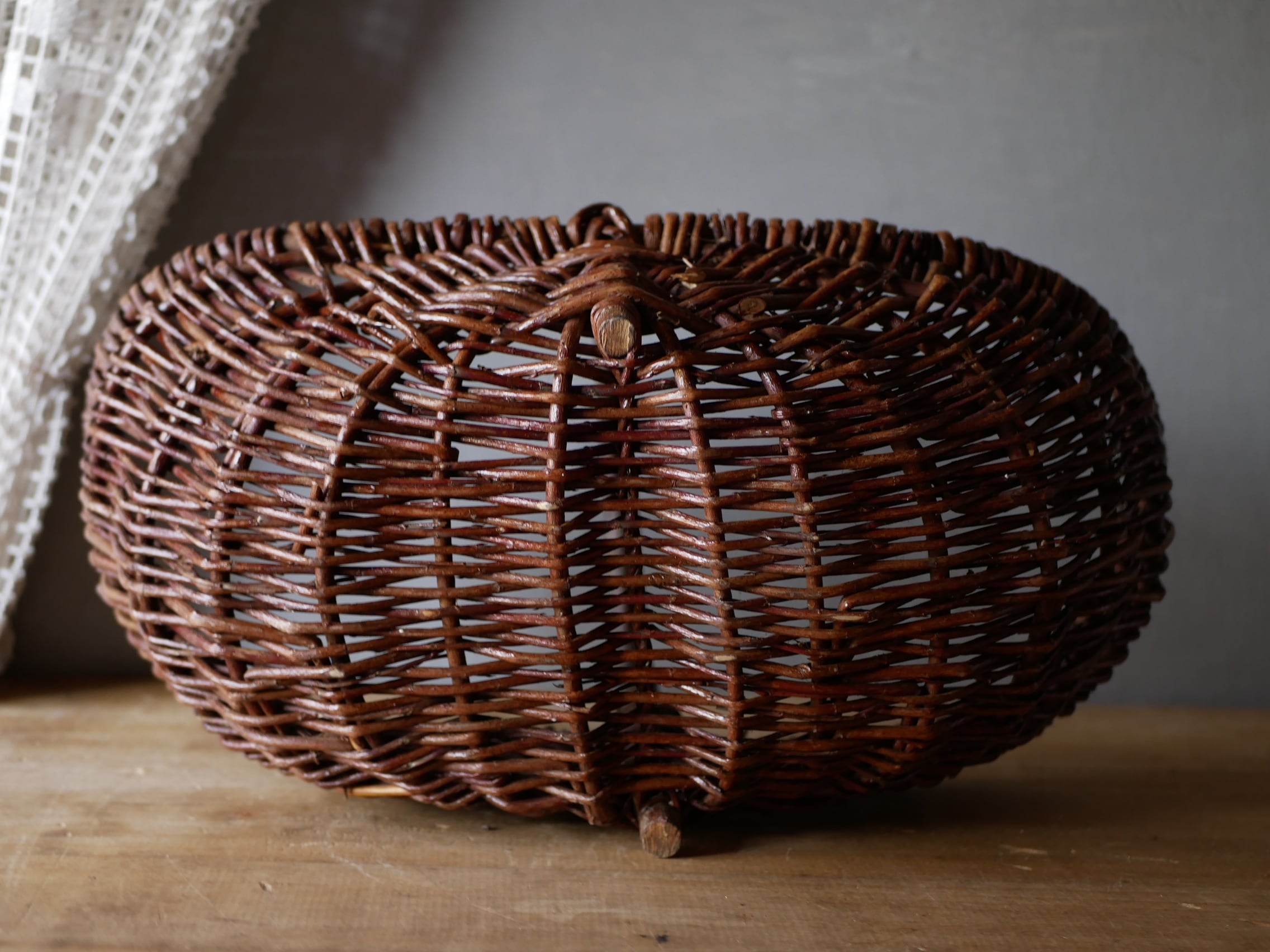 横長パニエ かご 籠 バスケット フランスブロカント アンティークの