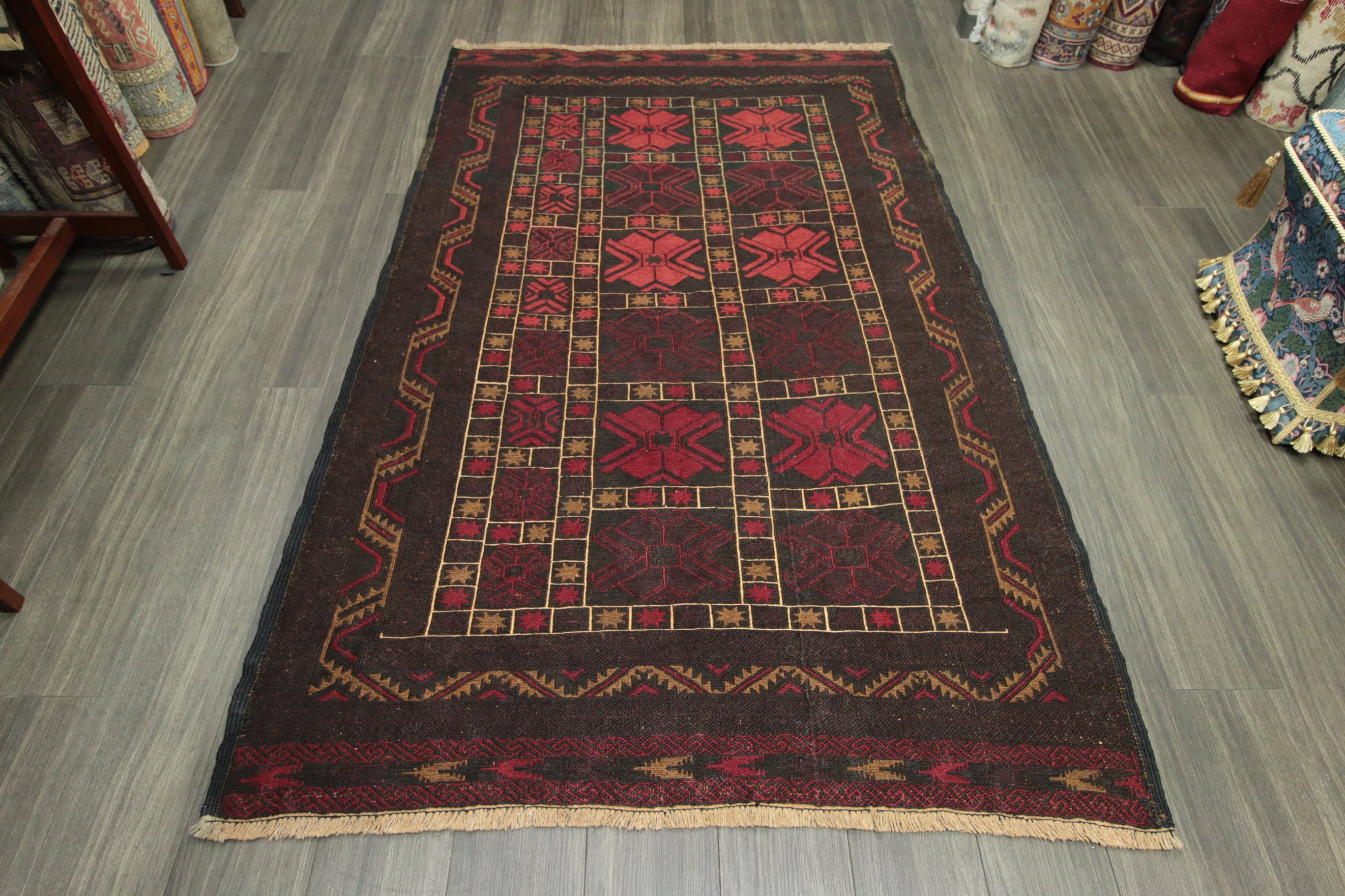 黒羊毛 ブラックウール 手織りオールドキリム ヴィンテージ トライバル