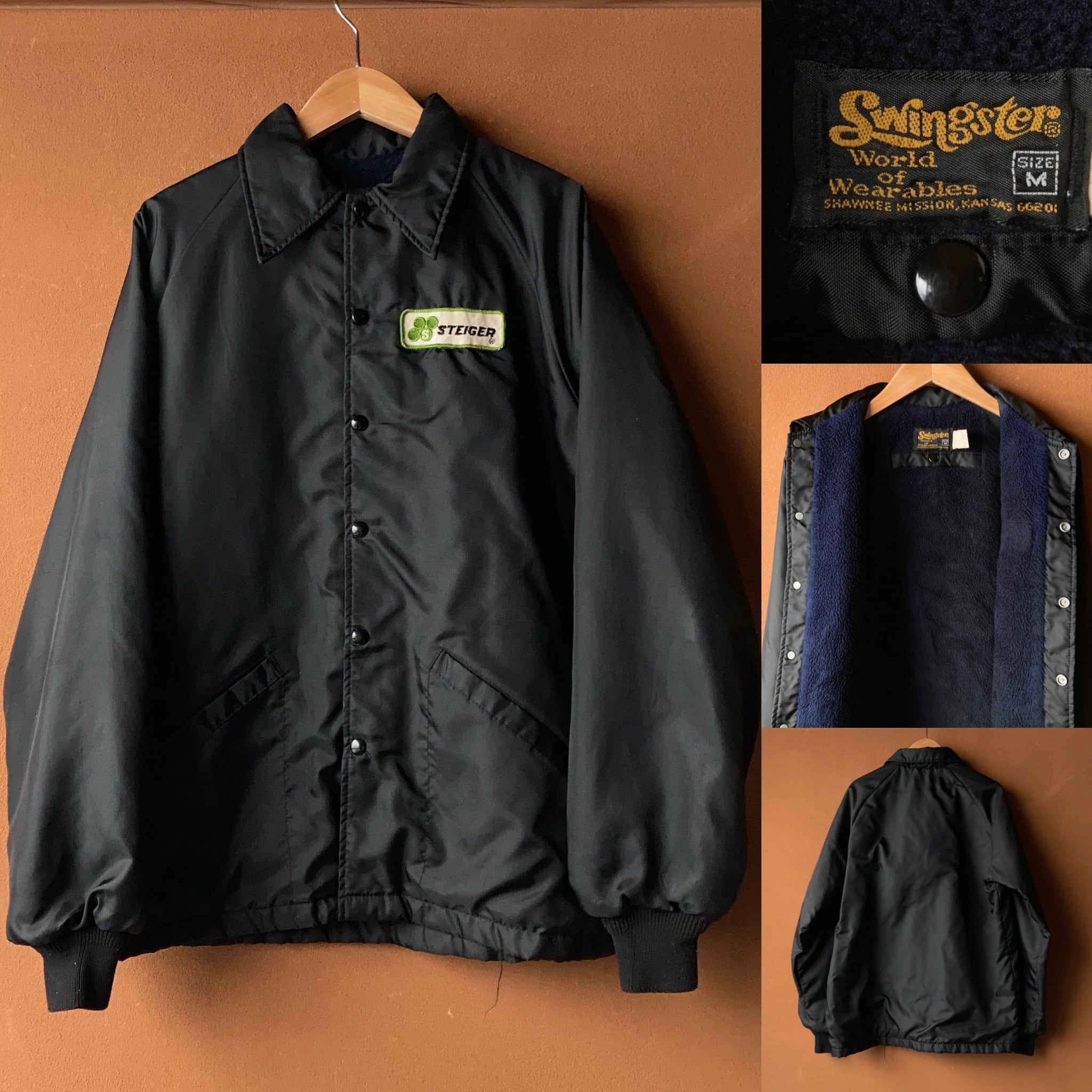 80's Swingster コーチジャケット ブラック 裏ボア付き SIZE M