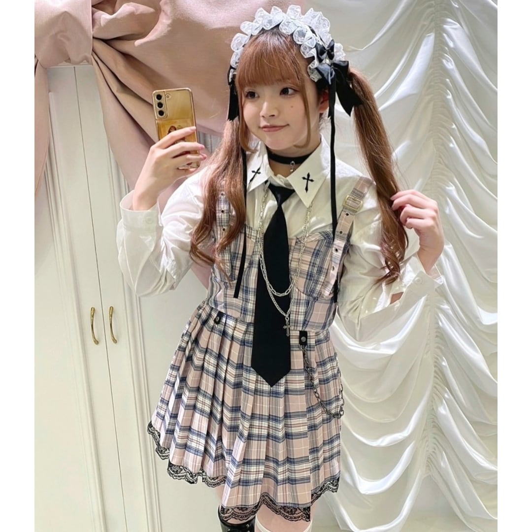 チェーン付き☆チェック肩ベルトワンピース(PINK) | VOLCAN&APHRODITE