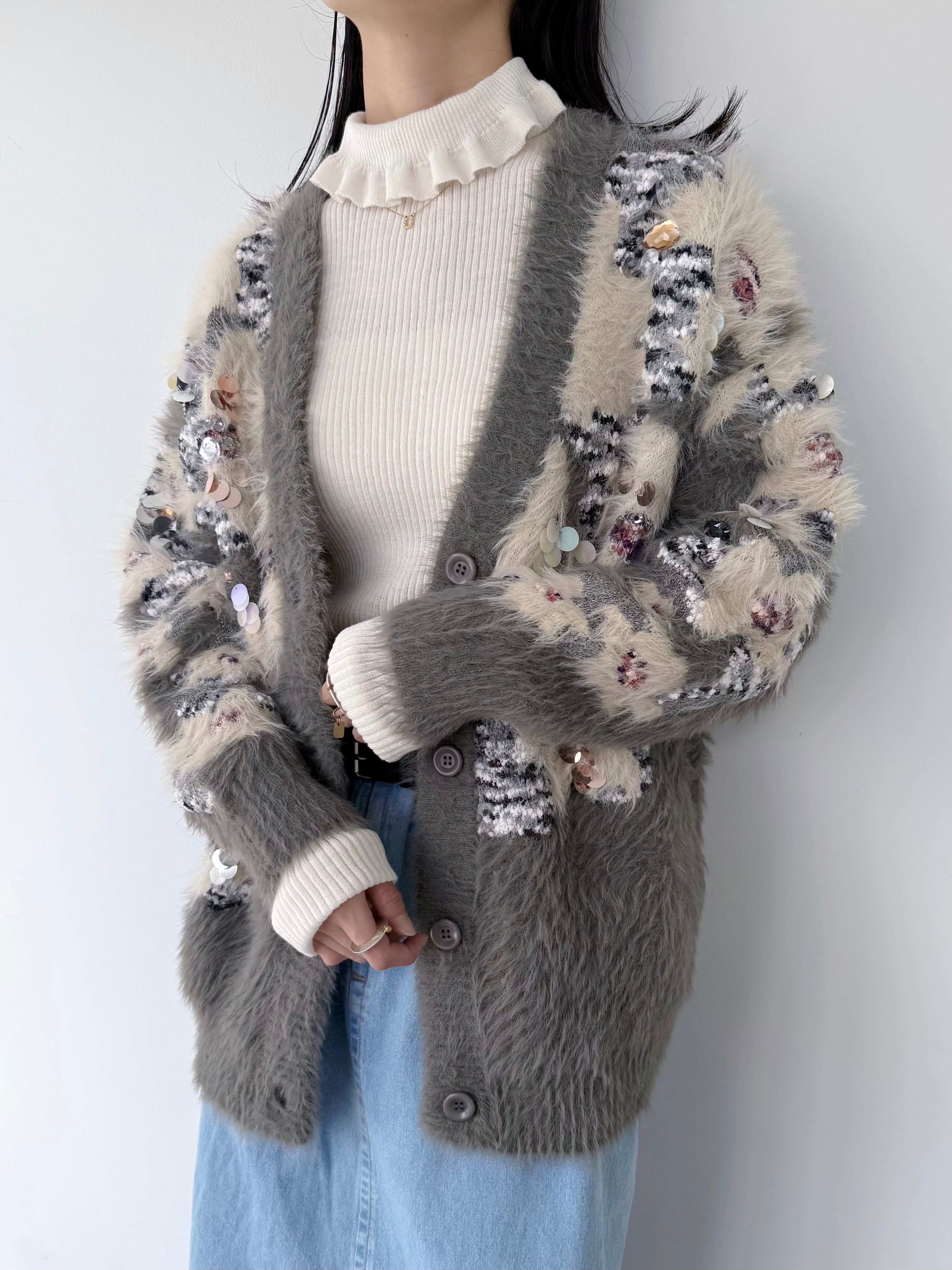 COEL 花柄ビジューシャギーカーディガン | KOKO