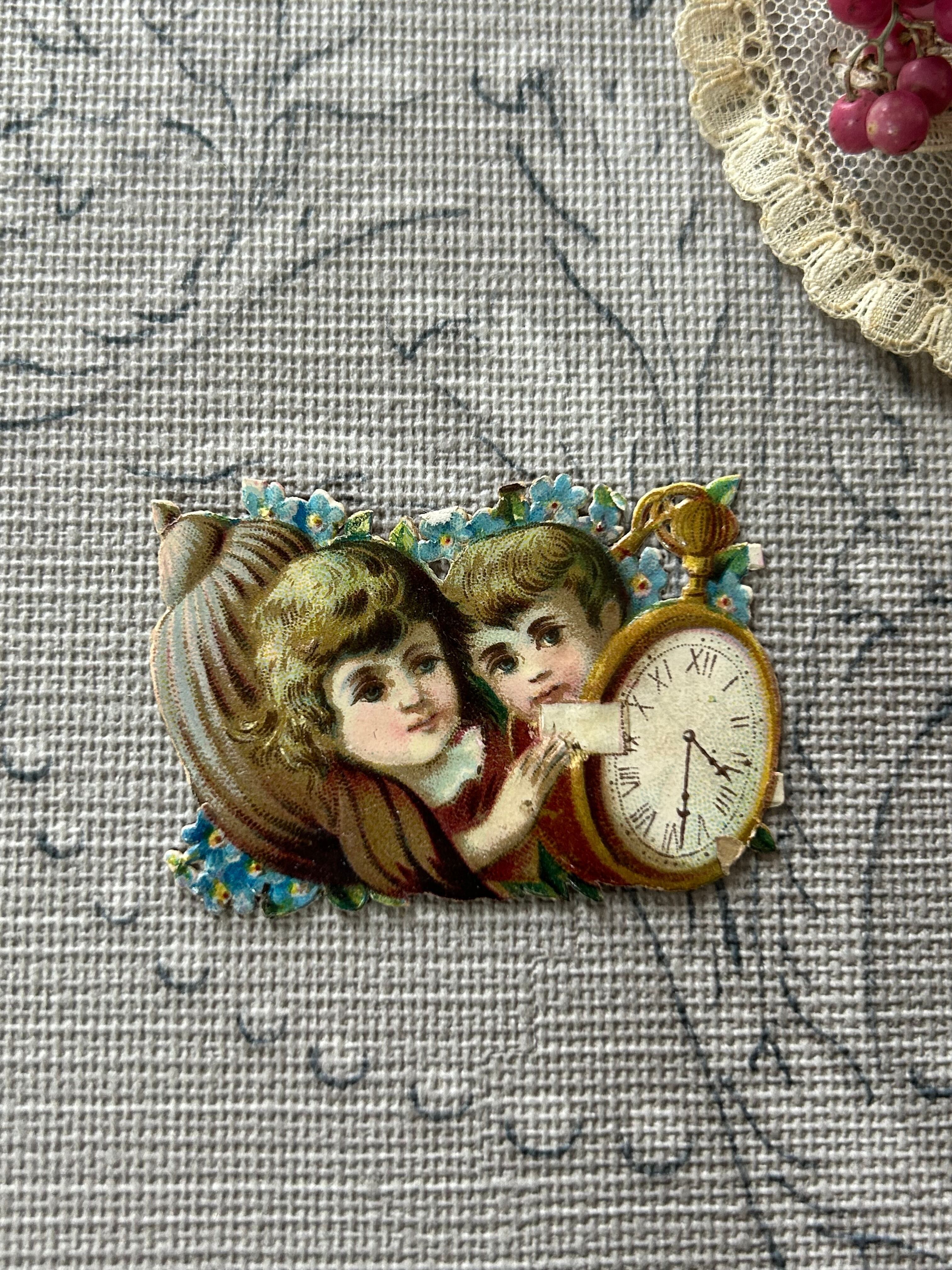 アンティーク クロモス 4点セット 勿忘草 Rose ハンド ヴィクトリアン