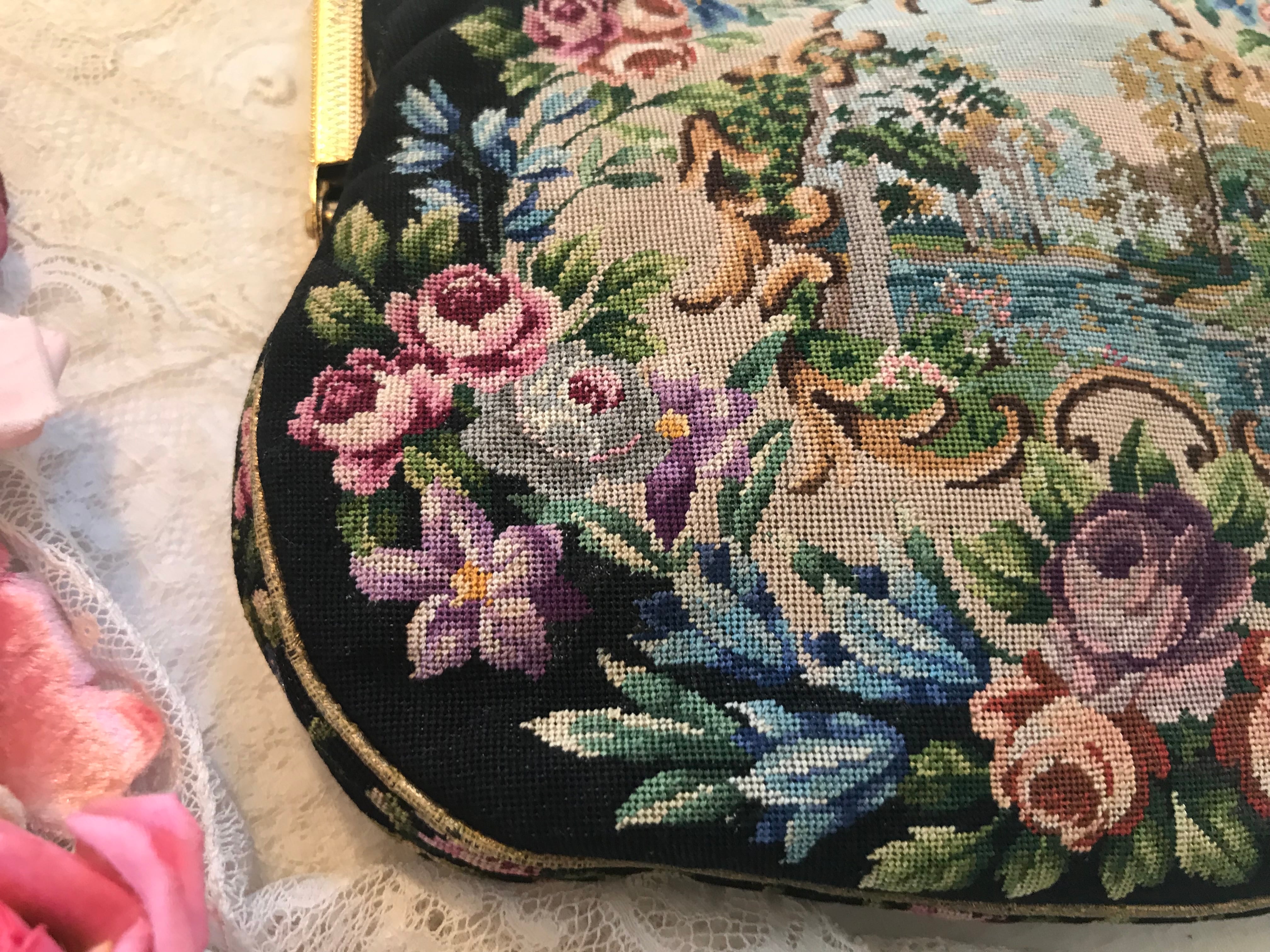 ゴブラン織り プチポワン 薔薇と風景のバッグ | AntiqueRose