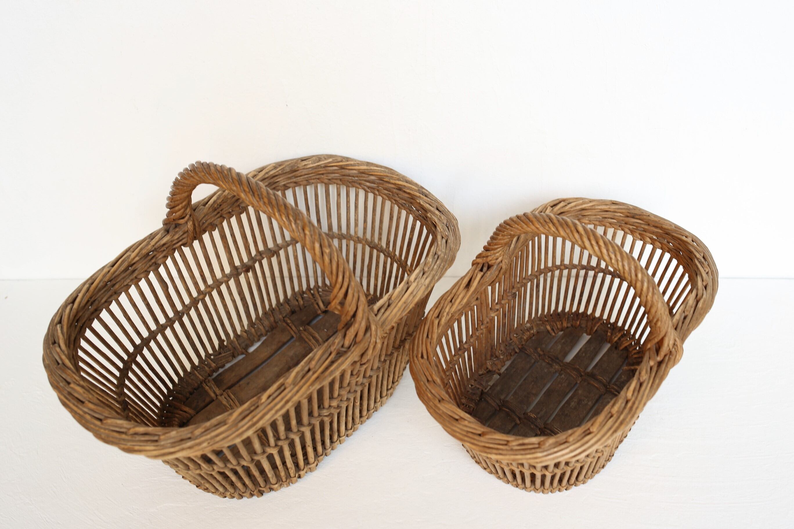 フランス アンティーク ヴィンテージ パニエ ラタン 収穫用カゴ（大