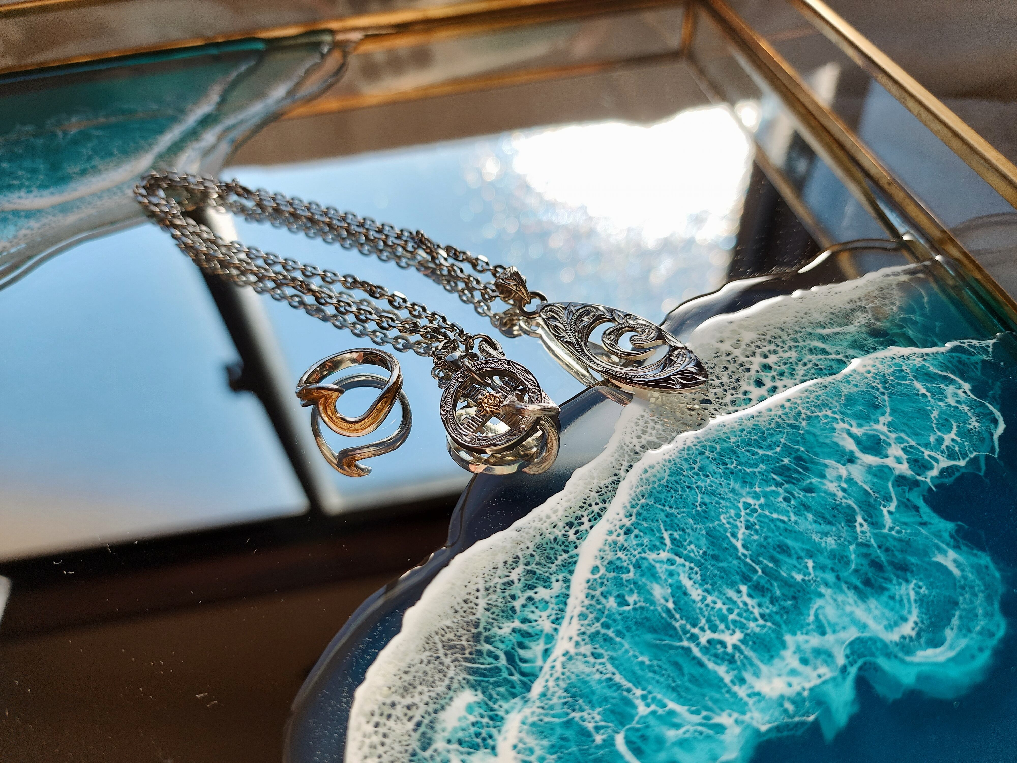 200.オーシャンレジンアート ミラートレイ | Leaf Edgez