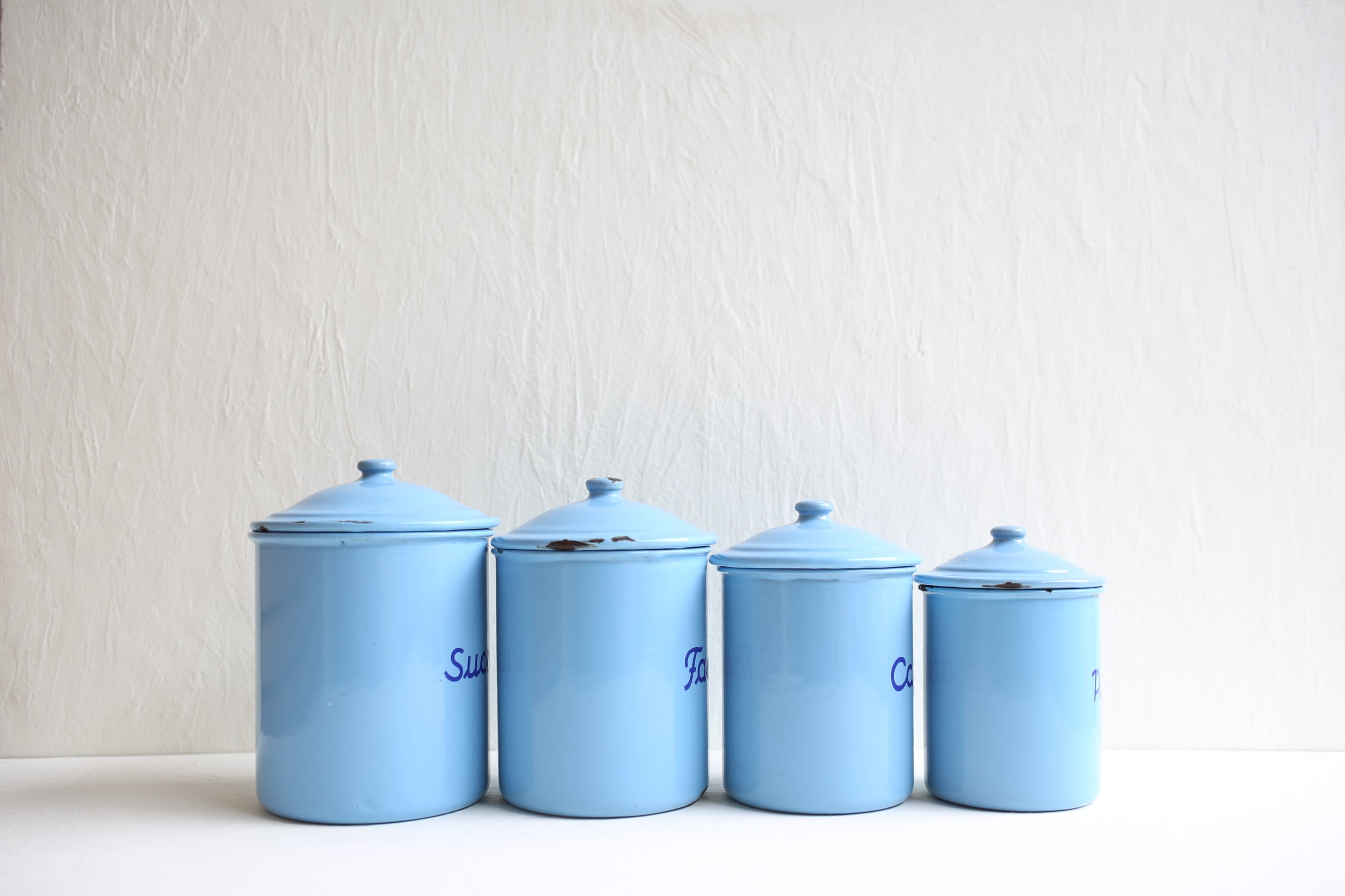 フランス アンティーク ホーロー製 キャニスター ブルー 4個セット N