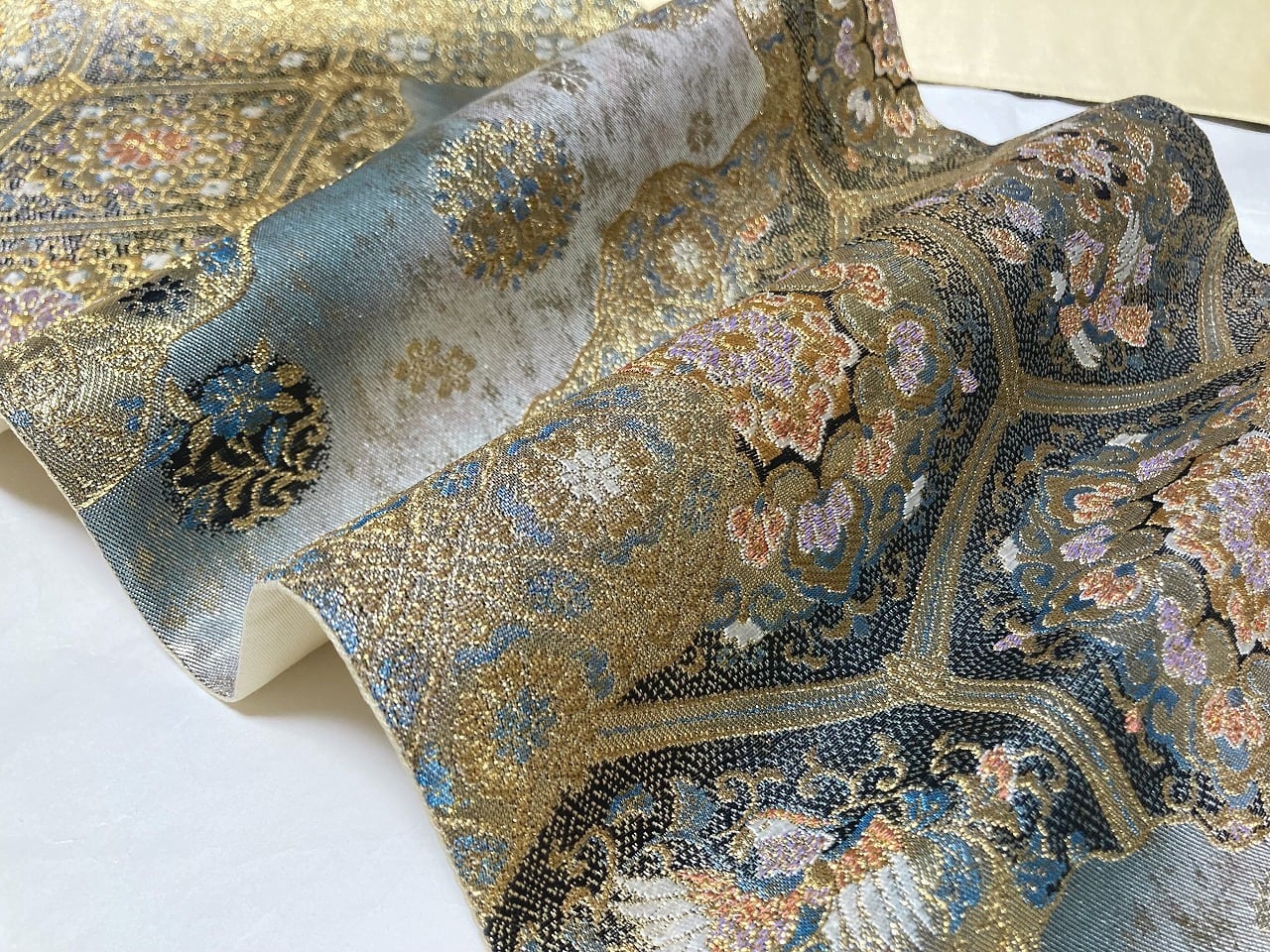 唐織り 宝相華 華紋 鳳凰 袋帯 正絹 唐花 金糸 緑 黒 507 | kimono Re