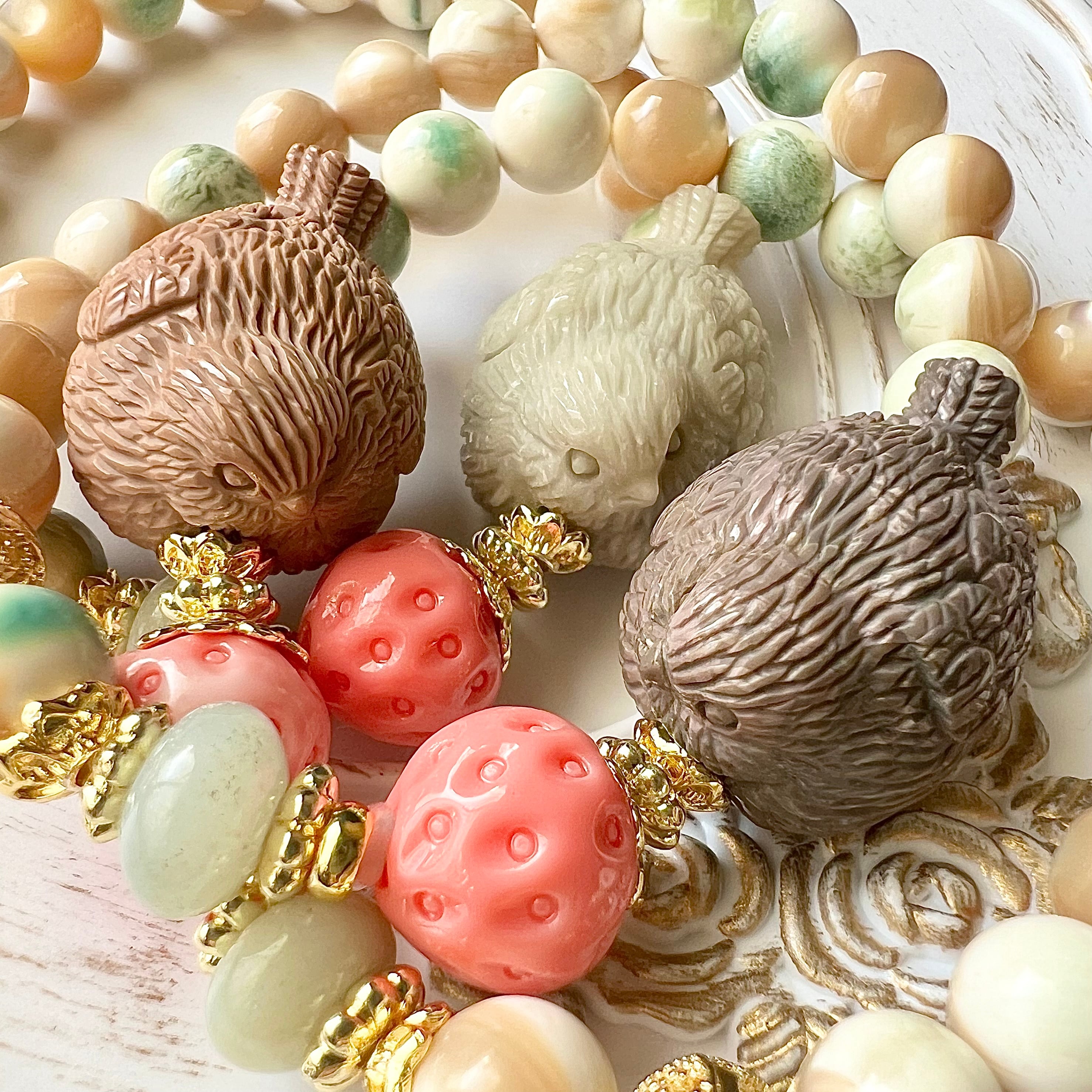 小鳥 アラシャン瑪瑙 夜光貝 天然石 ブレスレット | ほしブレス