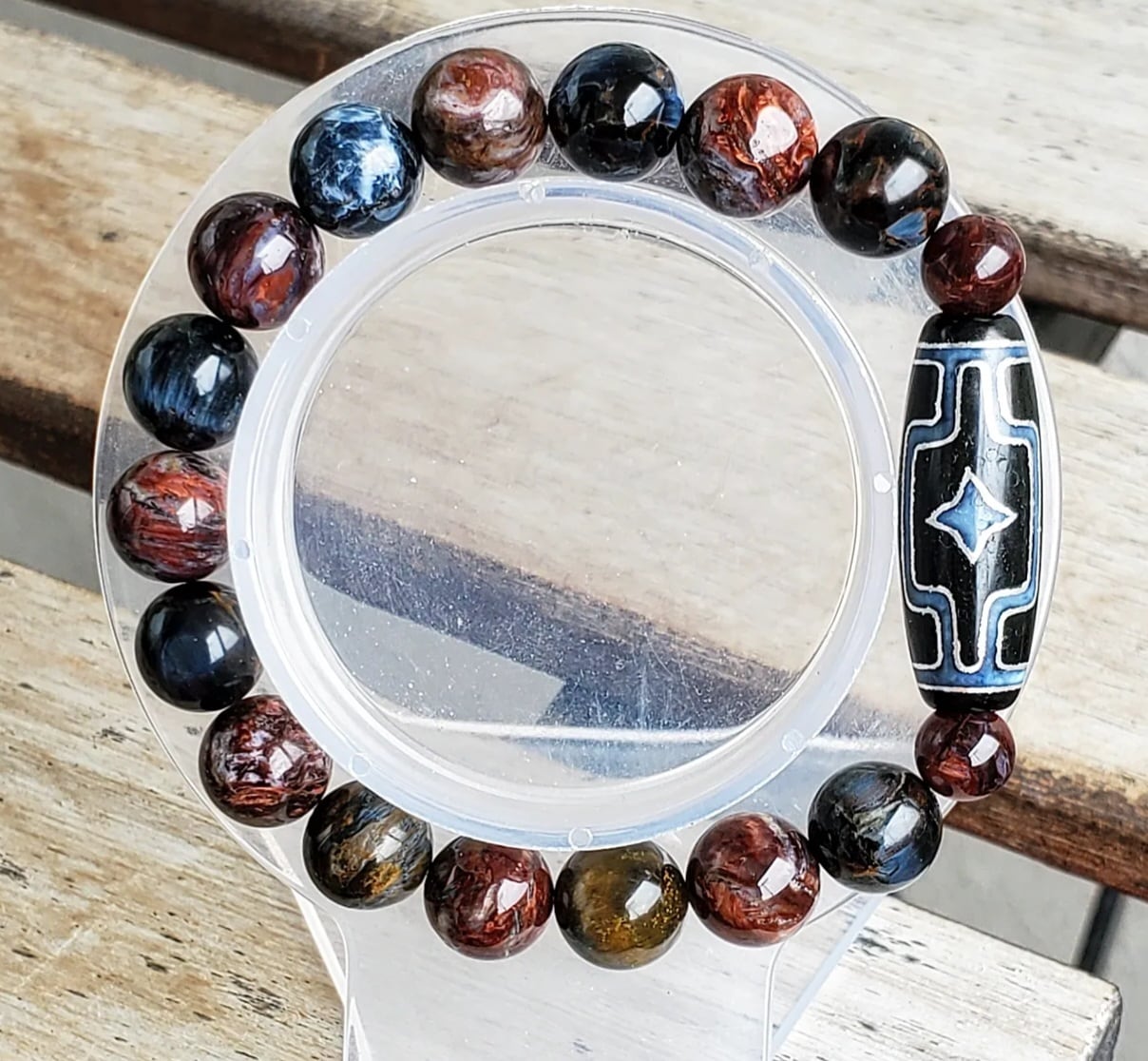 平安十字佛(へいあんじゅうじふつ)天珠［銀線入り］& ブルーピーター