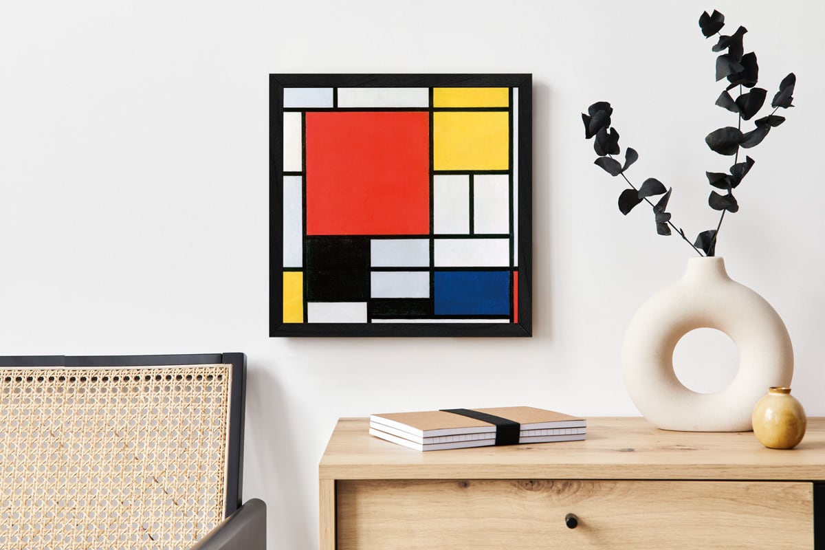 額縁付き] 赤、青、黄のコンポジション ピート・モンドリアン アート