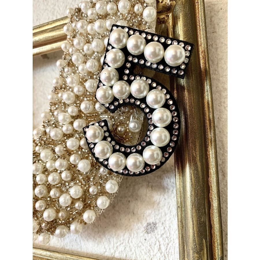 高級ブローチ シャネル風No,5 FBR-003 45x60mm ラインストーン