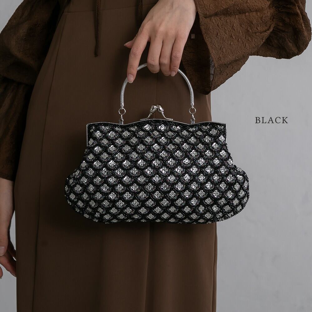 900014 epic day エピックデイスパンコール＆ビーズがま口ハンドバッグ