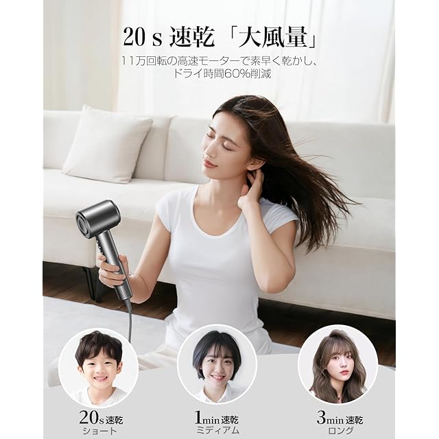 ドライヤー【2025進化モデル・20s速乾】 大風量 高速ヘアドライヤー 2