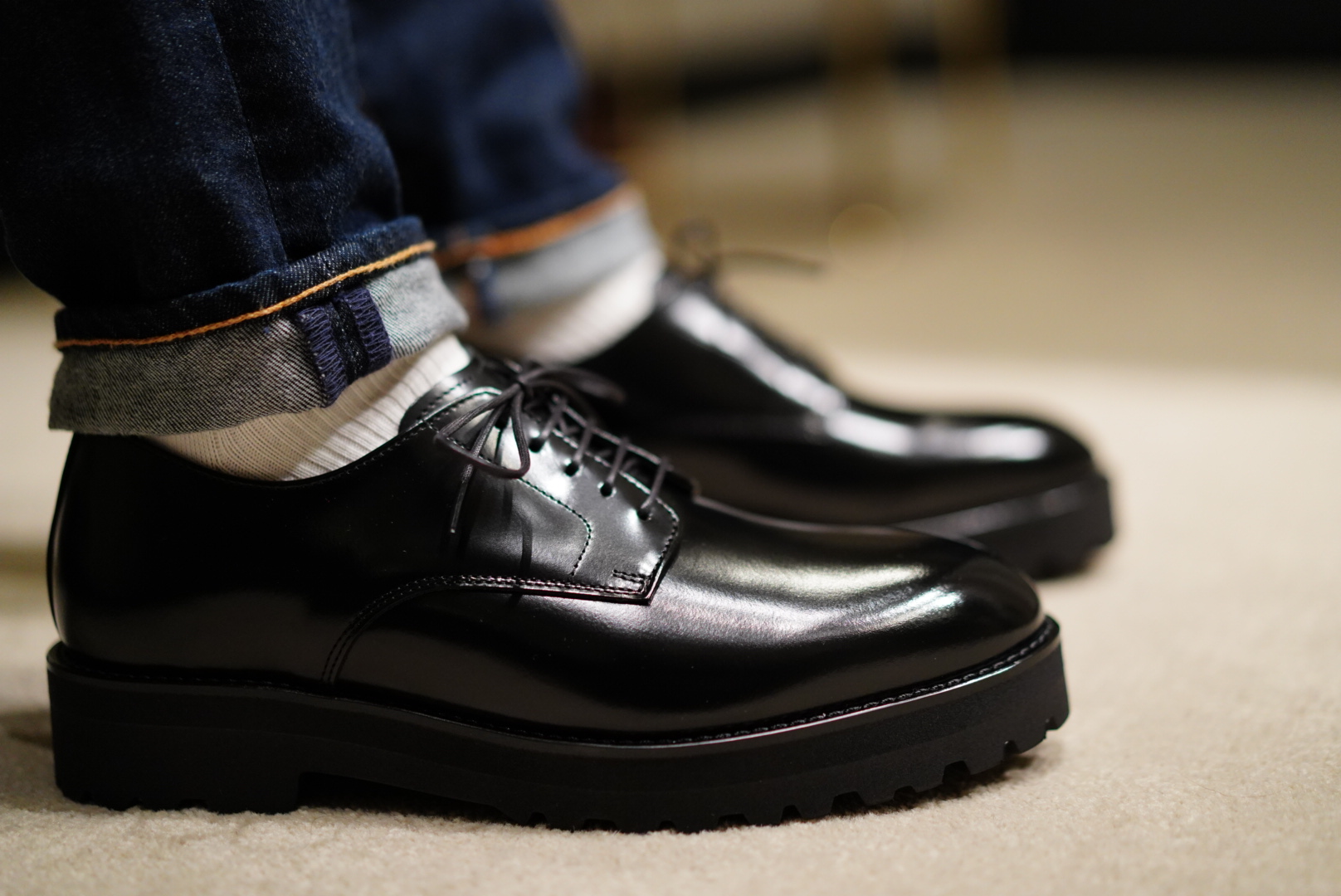 アデロ ADELO ローファー レザー 黒 6cmUP 25 6cmUP シークレット