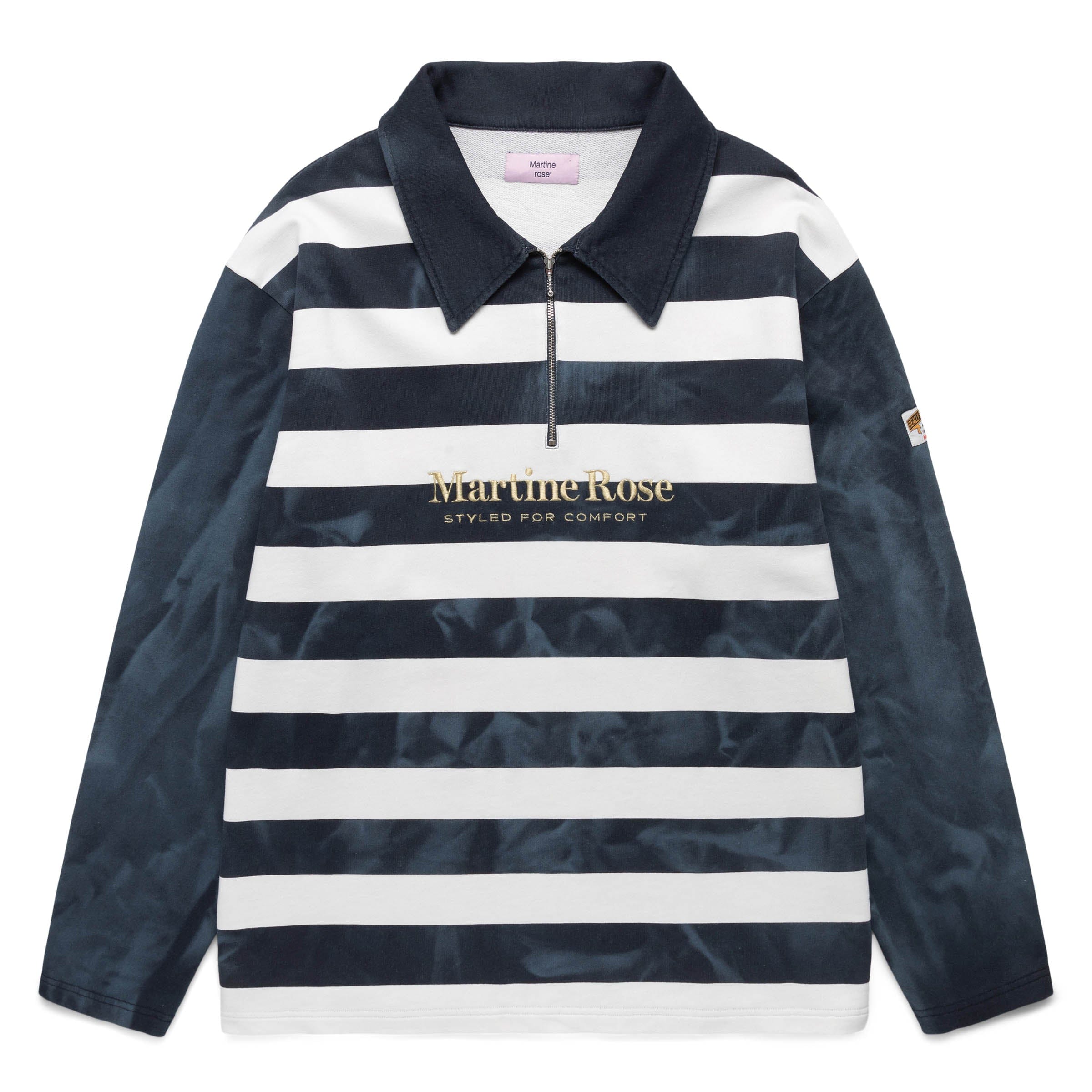 ZIP UP POLO SWEATSHIRT NAVY/WHITE STRIPE | Bodega