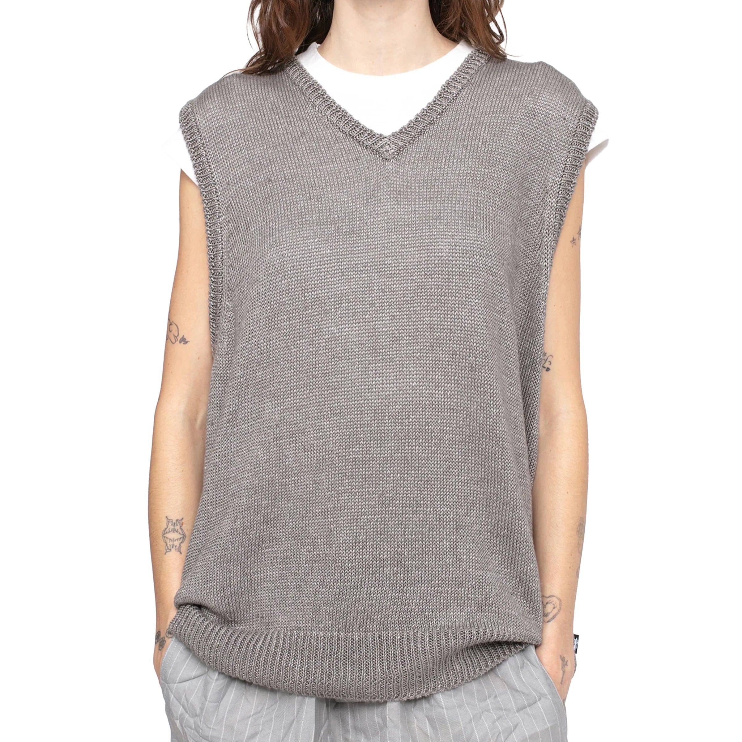 LOOSE KNIT LINEN VEST STONE | BODEGA – Bodega