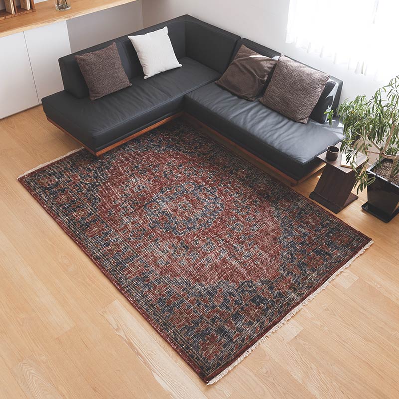 ヴィンテージ風ラグ ウール100％の赤い絨毯 [DP01ダークレッド] | ボー