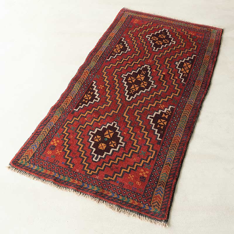 ヴィンテージラグ トライバルラグ バルーチ族(199×103cm)茶・赤・紺