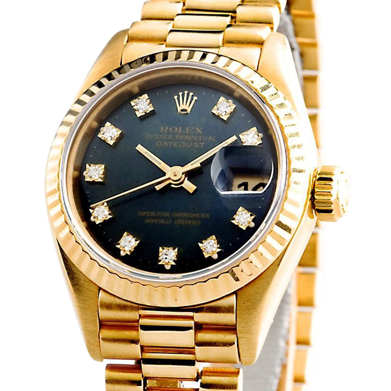 Ladies Rolex 18K Yellow Gold Datejust President Black Diamond