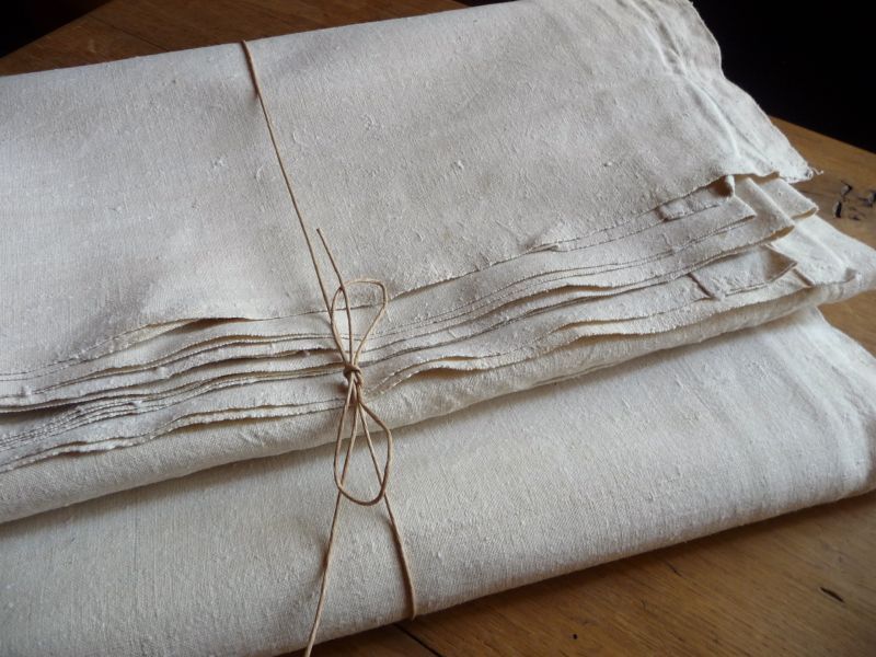 フランス アンティークリネン 手織りのシャンブル シーツ AA （日本
