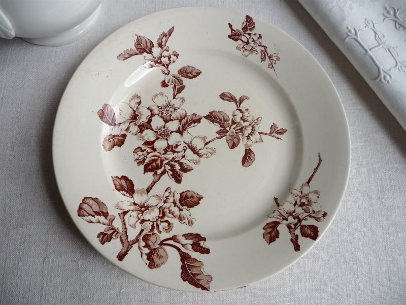 フランスアンティークプレート ブラウン 花柄2枚セット フランス