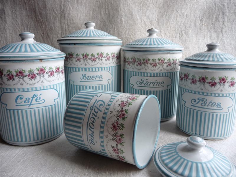 フランスアンティーク BB社 ホーローキャニスター ポット ローズ