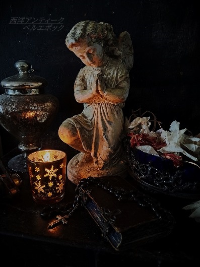 西洋アンティーク ベルエポック エンジェル祈り 天使の石膏像 ／アート