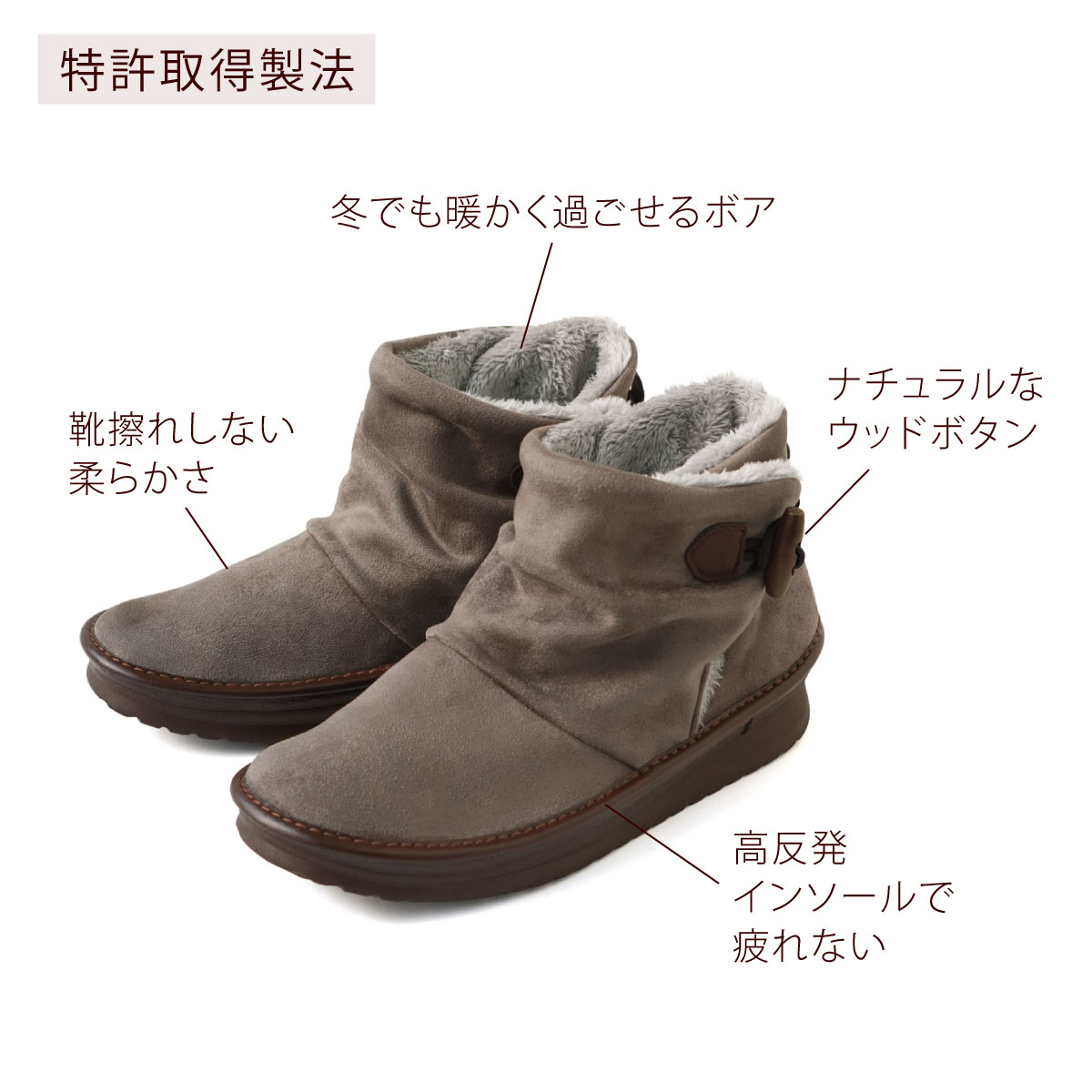 ショートブーツ ボア ムートンブーツ ブーティ 歩きやすい 疲れない