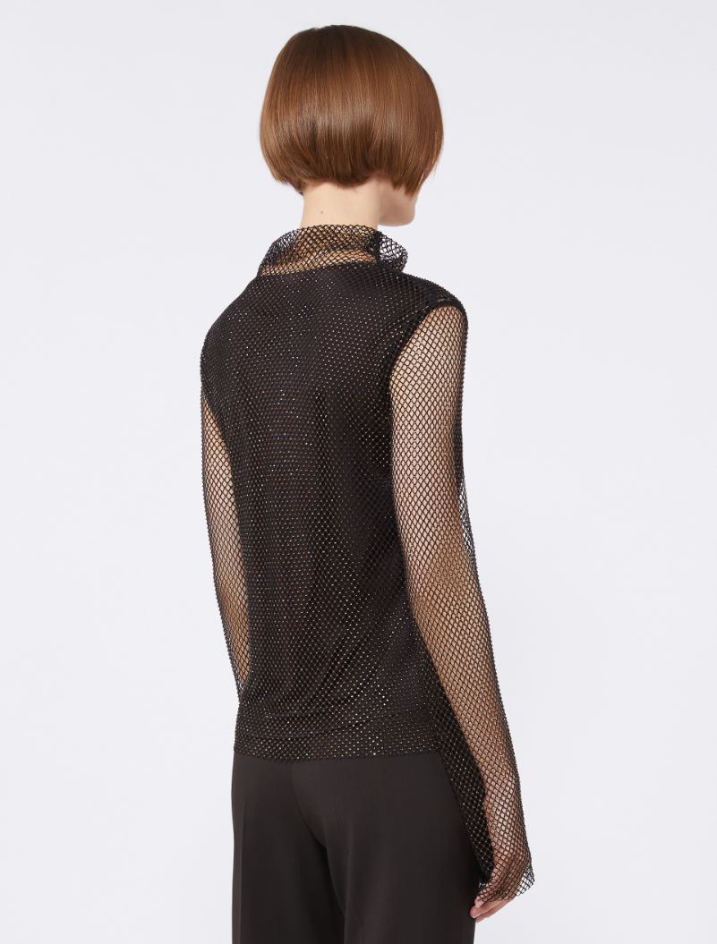 Mesh T-shirt with rhinestones, black | Sportmax