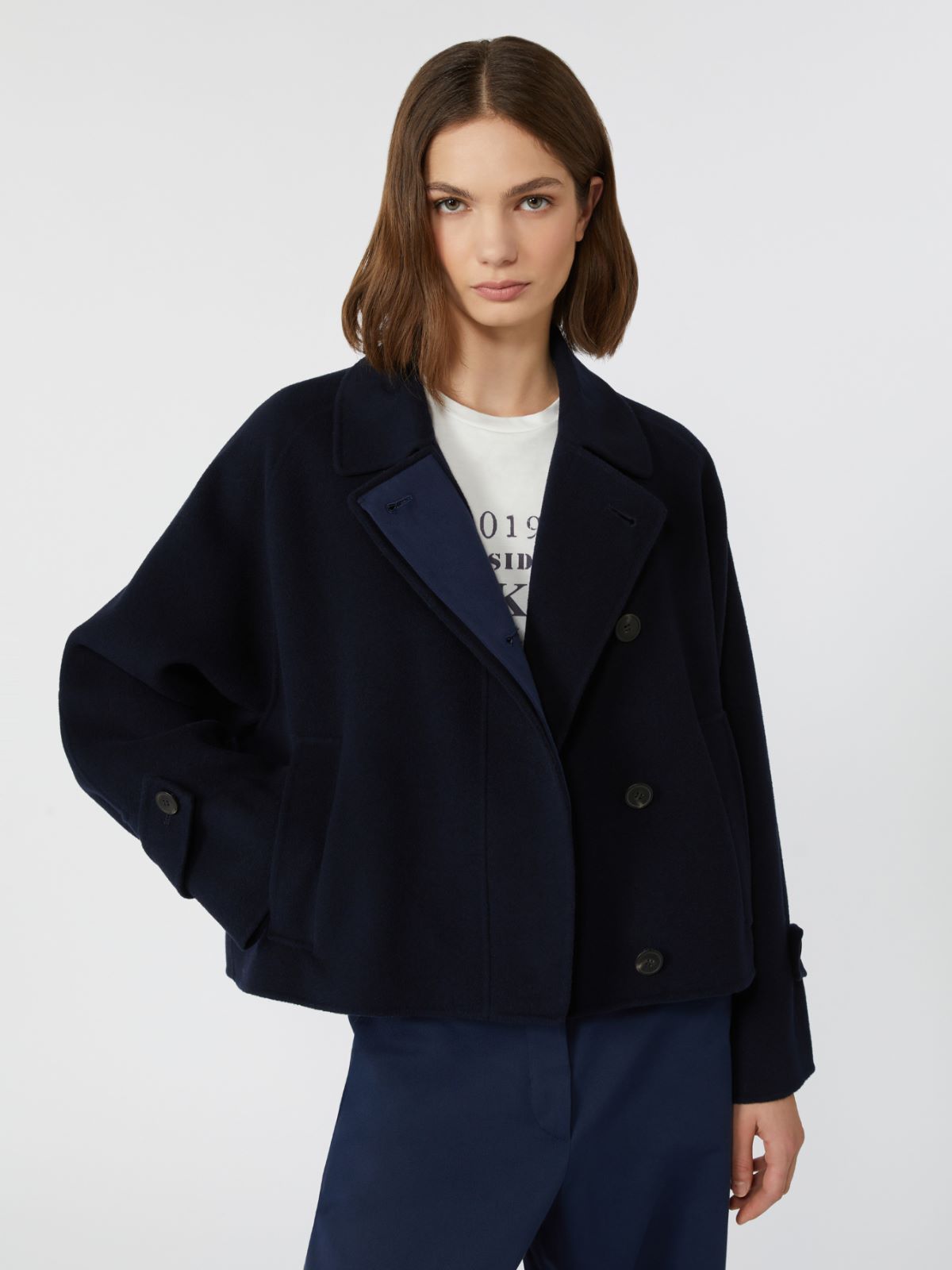 Wool broadcloth cropped coat, navy | Weekend Max Mara