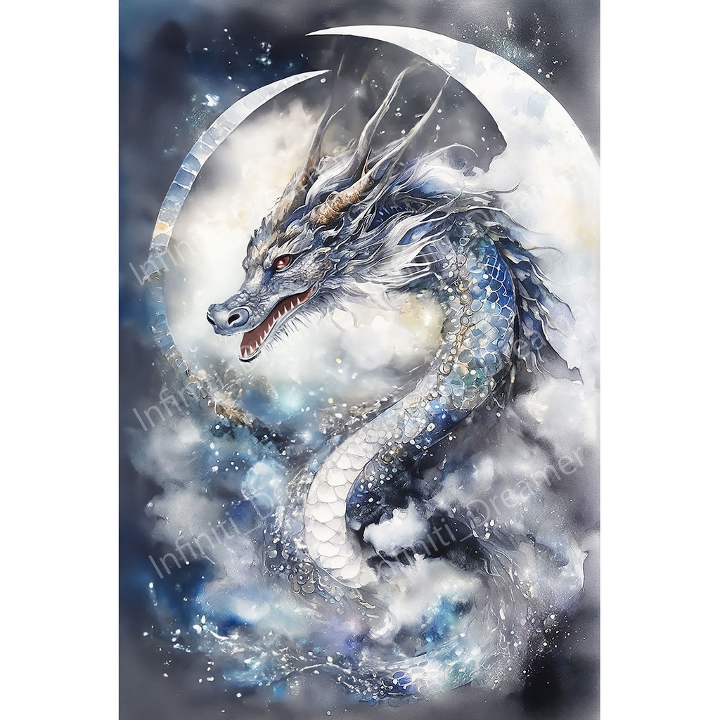 水彩画 パステル 黒龍 龍神 龍 のスピリチュアル 開運 イラスト アート