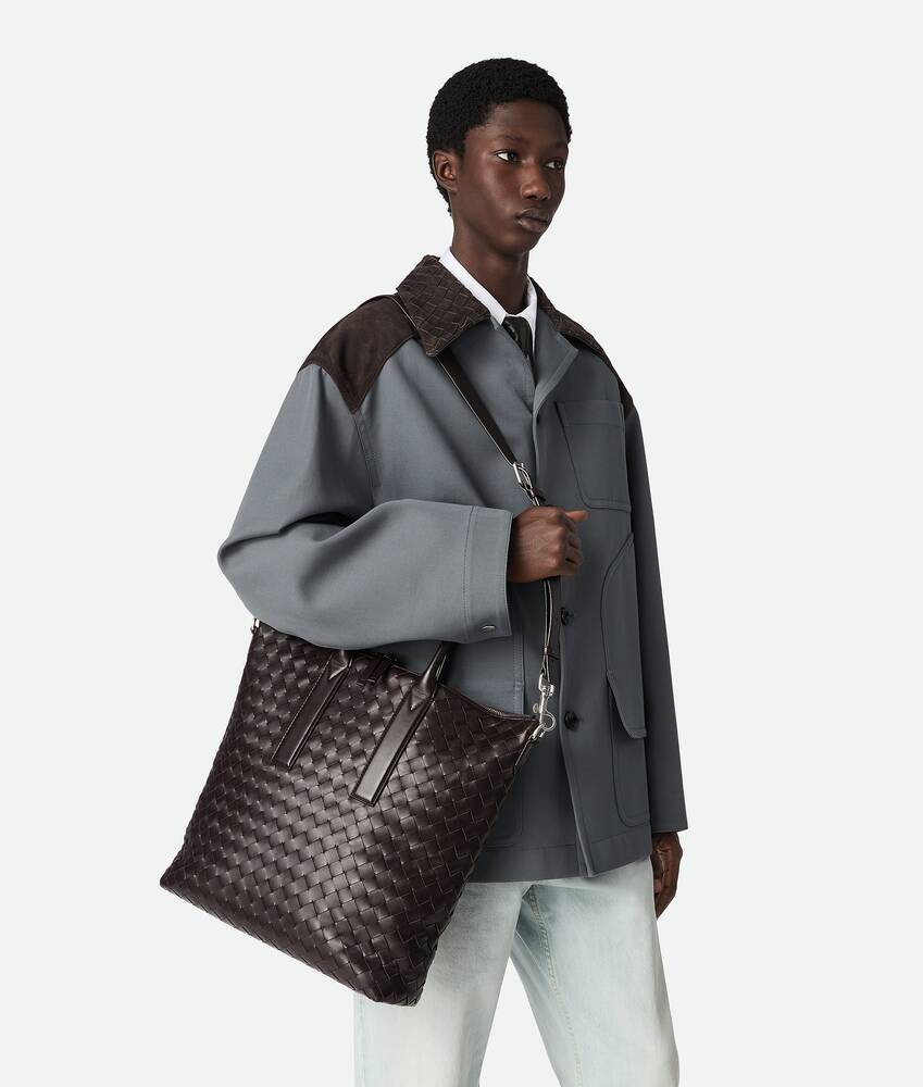 Men's Intrecciato Zipped North-South Tote in Fondant | Bottega