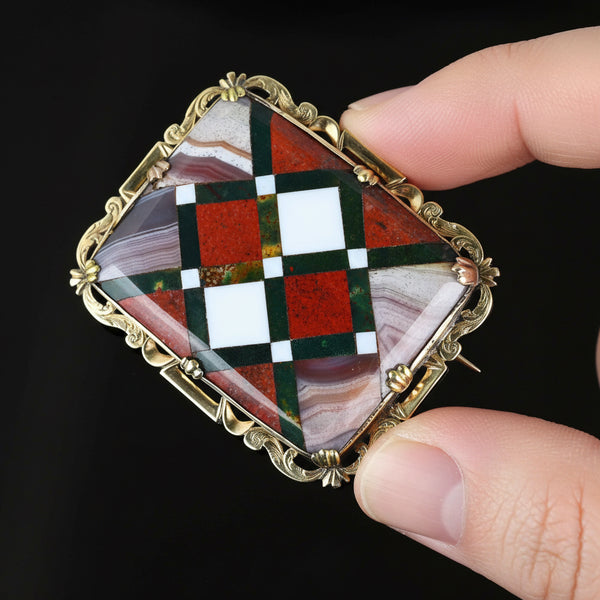 Antique 10K Gold Pietra Dura Scottish Agate Brooch – Boylerpf