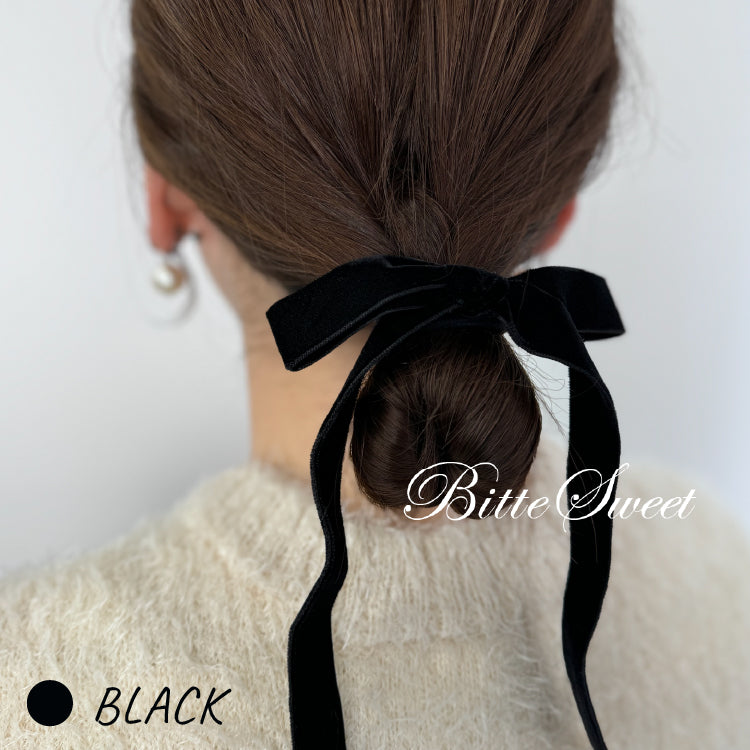 ac225tc】ベロアロングリボン ヘアゴム 選べる2カラー – ドレス